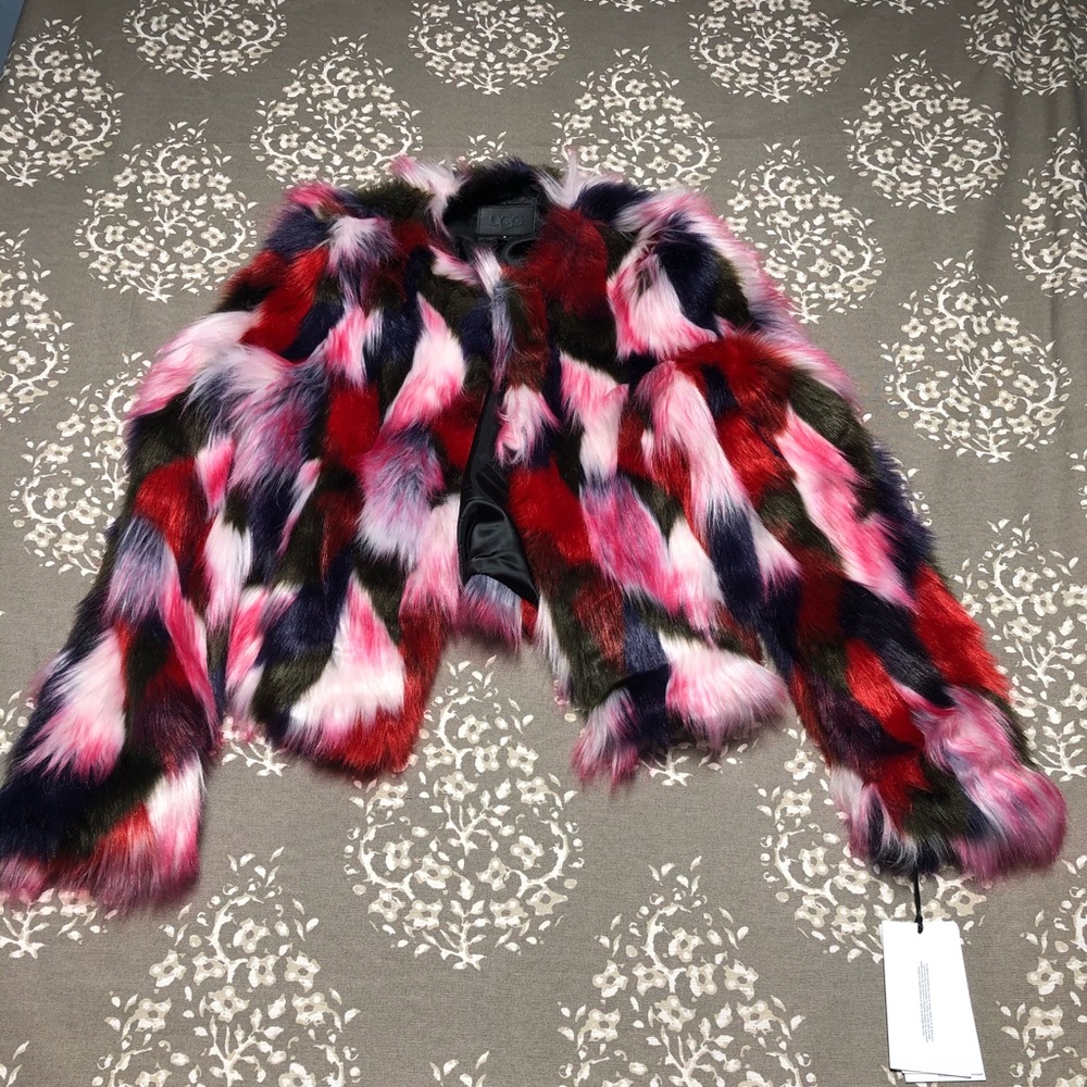 New Ugg faux fur patchwork jacket small